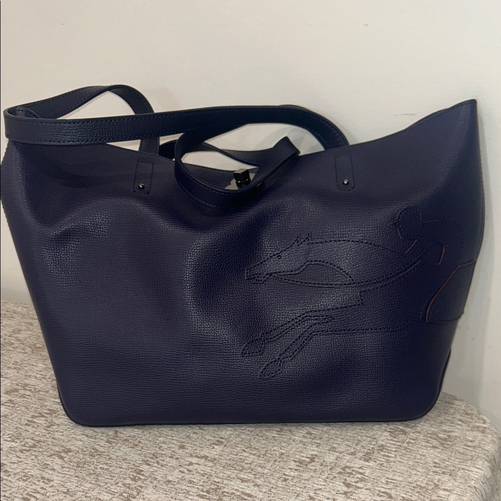 Longchamp Navy Blue Leather Tote Bag